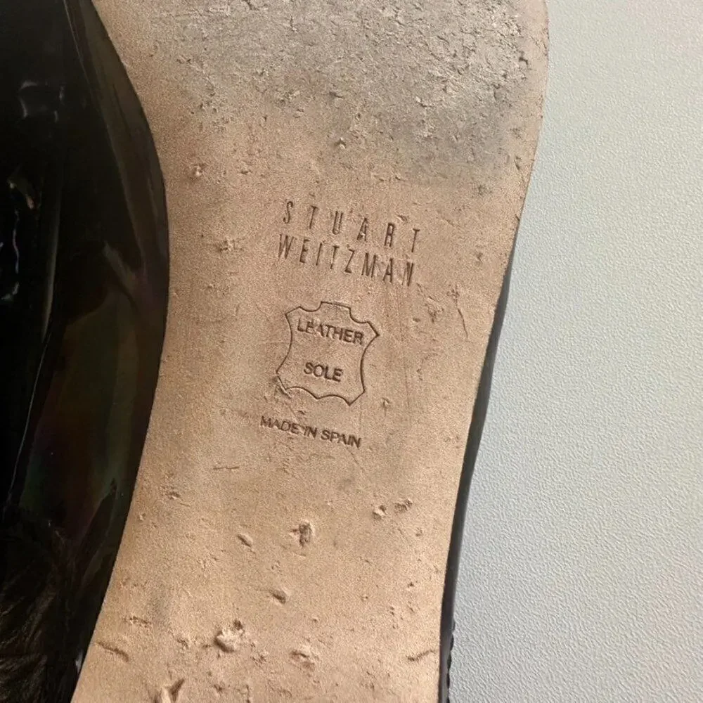 Stuart Weitzman Patent Leather Sling Back Flats Women's 8 Black‎ Petrol Patent